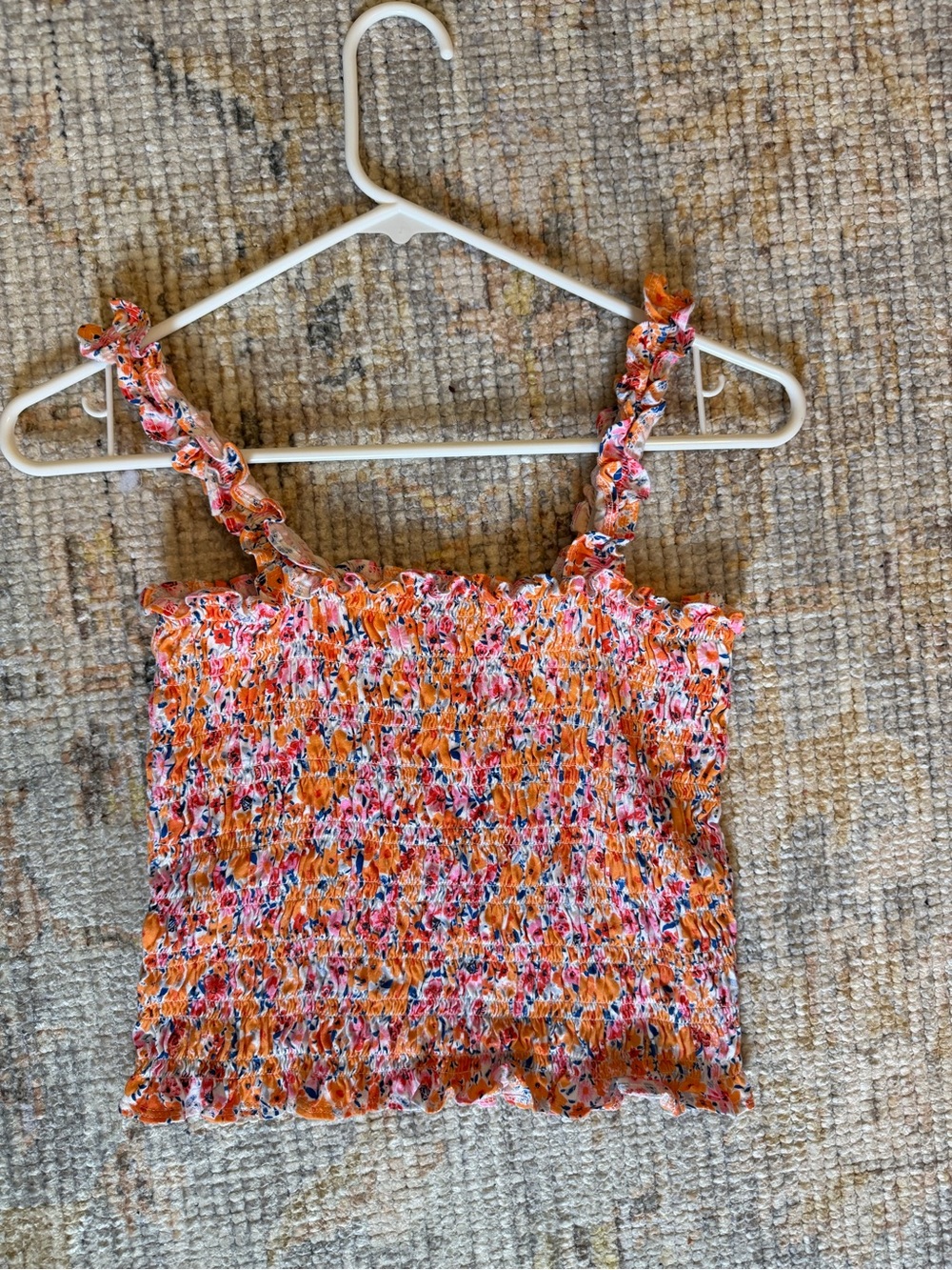 Old Navy Orange Floral Smocked Camisole